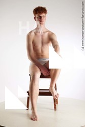 Underwear Man White Sitting poses - simple Slim Short Red Sitting poses - ALL Standard Photoshoot Academic