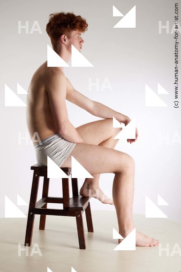Underwear Man White Sitting poses - simple Slim Short Red Sitting poses - ALL Standard Photoshoot Academic