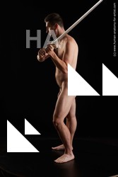 Nude Fighting with sword Man White Standing poses - ALL Average Short Brown Standing poses - simple Standard Photoshoot Realistic Fighting poses - ALL