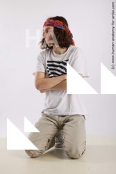 Casual Man White Kneeling poses - ALL Slim Long Brown Kneeling poses - on both knees Standard Photoshoot  Academic