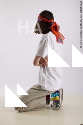 Casual Man White Kneeling poses - ALL Slim Long Brown Kneeling poses - on both knees Standard Photoshoot  Academic