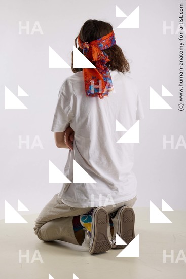 Casual Man White Kneeling poses - ALL Slim Long Brown Kneeling poses - on both knees Standard Photoshoot  Academic