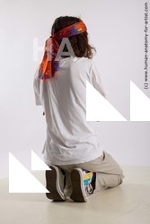 Casual Man White Kneeling poses - ALL Slim Long Brown Kneeling poses - on both knees Standard Photoshoot  Academic
