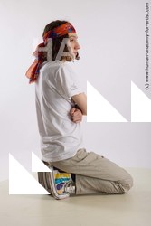 Casual Man White Kneeling poses - ALL Slim Long Brown Kneeling poses - on both knees Standard Photoshoot  Academic