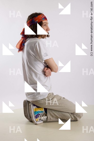 Casual Man White Kneeling poses - ALL Slim Long Brown Kneeling poses - on both knees Standard Photoshoot  Academic