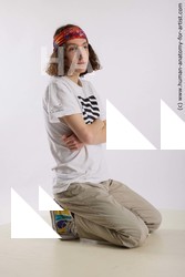 Casual Man White Kneeling poses - ALL Slim Long Brown Kneeling poses - on both knees Standard Photoshoot  Academic