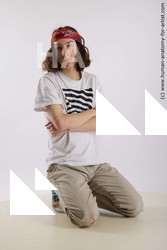 Casual Man White Kneeling poses - ALL Slim Long Brown Kneeling poses - on both knees Standard Photoshoot  Academic