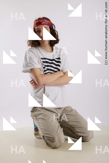 Casual Man White Kneeling poses - ALL Slim Long Brown Kneeling poses - on both knees Standard Photoshoot  Academic