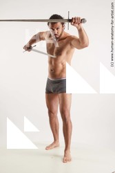 Underwear Fighting with sword Man Black Standing poses - ALL Muscular Long Black Standing poses - simple Standard Photoshoot Academic Fighting poses - ALL
