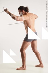 Underwear Fighting with sword Man Black Standing poses - ALL Muscular Long Black Standing poses - simple Standard Photoshoot Academic Fighting poses - ALL