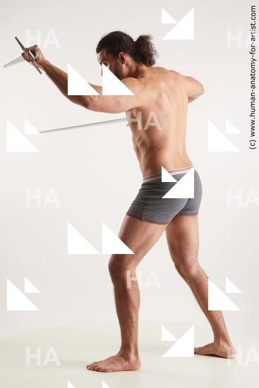 Underwear Fighting with sword Man Black Standing poses - ALL Muscular Long Black Standing poses - simple Standard Photoshoot Academic Fighting poses - ALL