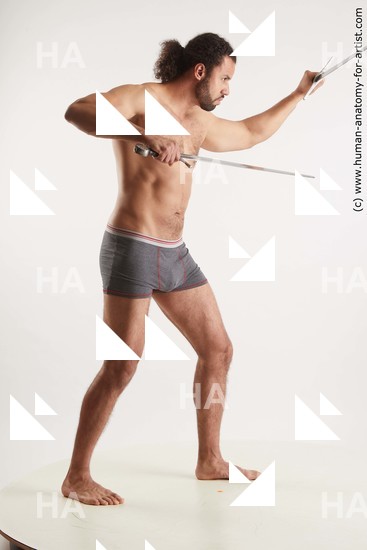 Underwear Fighting with sword Man Black Standing poses - ALL Muscular Long Black Standing poses - simple Standard Photoshoot Academic Fighting poses - ALL