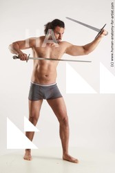 Underwear Fighting with sword Man Black Standing poses - ALL Muscular Long Black Standing poses - simple Standard Photoshoot Academic Fighting poses - ALL