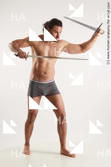 Underwear Fighting with sword Man Black Standing poses - ALL Muscular Long Black Standing poses - simple Standard Photoshoot Academic Fighting poses - ALL