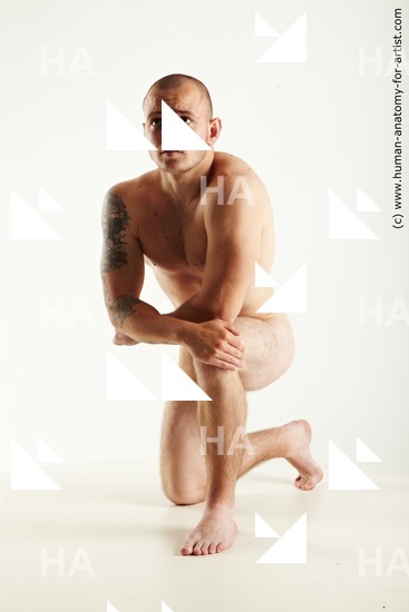 Nude Man White Kneeling poses - ALL Slim Short Brown Kneeling poses - on one knee Standard Photoshoot Realistic