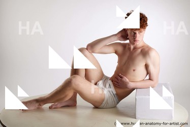 Underwear Man White Sitting poses - simple Slim Short Red Sitting poses - ALL Standard Photoshoot Academic