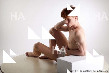 Underwear Man White Sitting poses - simple Slim Short Red Sitting poses - ALL Standard Photoshoot Academic