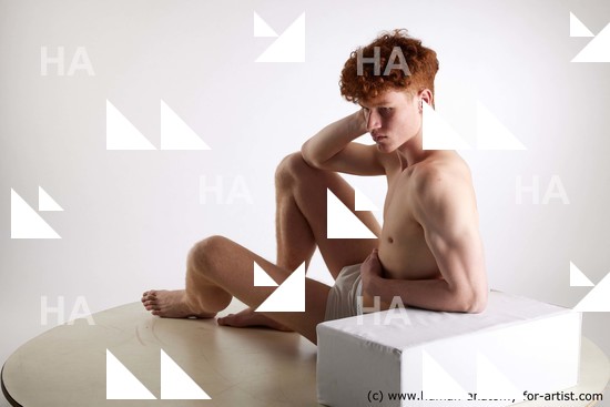 Underwear Man White Sitting poses - simple Slim Short Red Sitting poses - ALL Standard Photoshoot Academic