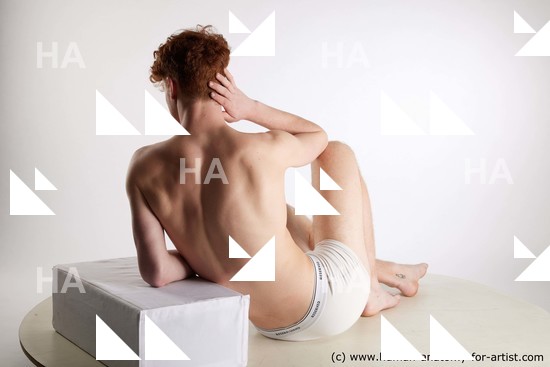 Underwear Man White Sitting poses - simple Slim Short Red Sitting poses - ALL Standard Photoshoot Academic