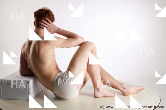 Underwear Man White Sitting poses - simple Slim Short Red Sitting poses - ALL Standard Photoshoot Academic