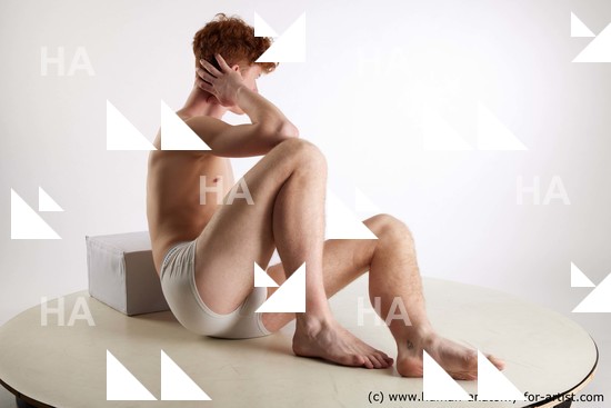 Underwear Man White Sitting poses - simple Slim Short Red Sitting poses - ALL Standard Photoshoot Academic