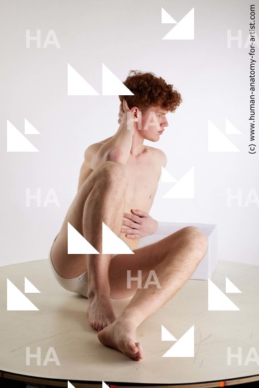 Underwear Man White Sitting poses - simple Slim Short Red Sitting poses - ALL Standard Photoshoot Academic