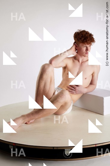 Underwear Man White Sitting poses - simple Slim Short Red Sitting poses - ALL Standard Photoshoot Academic