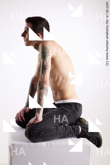 Casual Man White Kneeling poses - ALL Underweight Short Brown Kneeling poses - on both knees Standard Photoshoot Academic