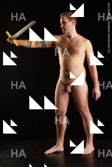 Nude Fighting with sword Man White Standing poses - ALL Average Short Brown Standing poses - simple Standard Photoshoot Realistic Fighting poses - ALL