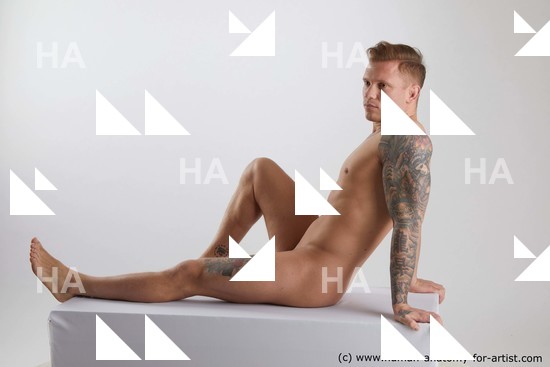 Nude Man White Sitting poses - simple Muscular Short Brown Sitting poses - ALL Standard Photoshoot Realistic