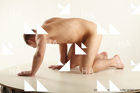 Nude Man White Kneeling poses - ALL Muscular Short Brown Kneeling poses - on both knees Standard Photoshoot Realistic