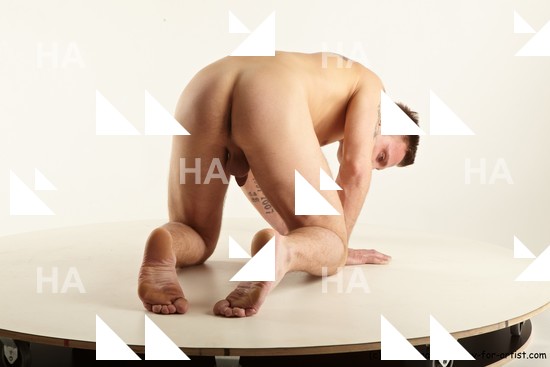 Nude Man White Kneeling poses - ALL Muscular Short Brown Kneeling poses - on both knees Standard Photoshoot Realistic