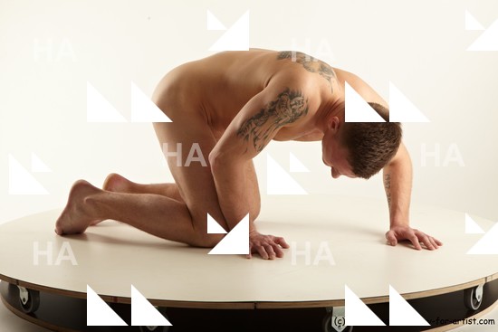 Nude Man White Kneeling poses - ALL Muscular Short Brown Kneeling poses - on both knees Standard Photoshoot Realistic