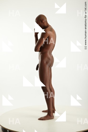 Nude Man Black Standing poses - ALL Slim Bald Standing poses - simple Standard Photoshoot Realistic