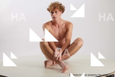 Nude Man White Sitting poses - simple Athletic Short Blond Sitting poses - ALL Standard Photoshoot Academic