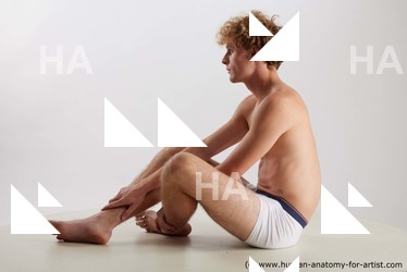Nude Man White Sitting poses - simple Athletic Short Blond Sitting poses - ALL Standard Photoshoot Academic