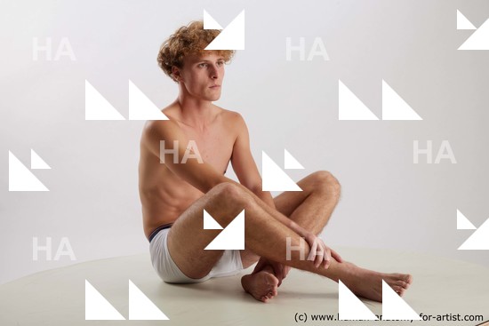 Nude Man White Sitting poses - simple Athletic Short Blond Sitting poses - ALL Standard Photoshoot Academic