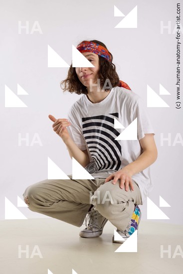 Casual Man White Kneeling poses - ALL Slim Long Brown Kneeling poses - on both knees Standard Photoshoot  Academic