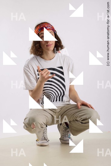 Casual Man White Kneeling poses - ALL Slim Long Brown Kneeling poses - on both knees Standard Photoshoot  Academic