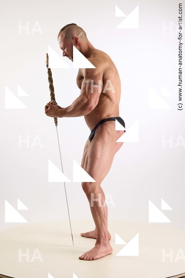 Swimsuit Fighting with sword Man White Standing poses - ALL Muscular Short Brown Standing poses - simple Standard Photoshoot Academic Fighting poses - ALL