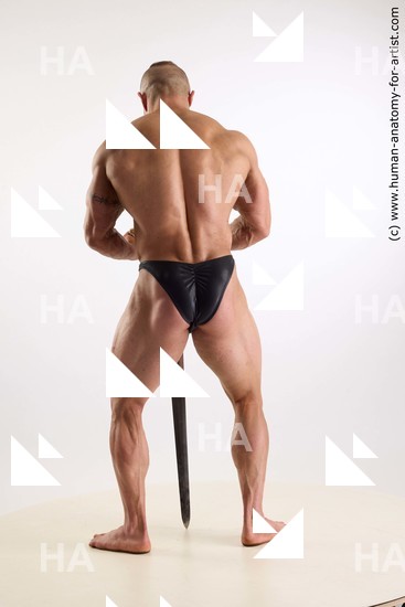 Swimsuit Fighting with sword Man White Standing poses - ALL Muscular Short Brown Standing poses - simple Standard Photoshoot Academic Fighting poses - ALL