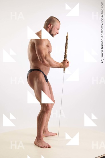 Swimsuit Fighting with sword Man White Standing poses - ALL Muscular Short Brown Standing poses - simple Standard Photoshoot Academic Fighting poses - ALL