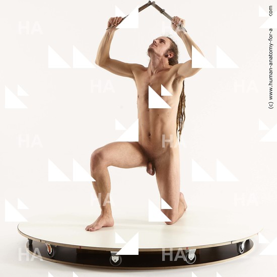 Nude Fighting with knife Man Kneeling poses - ALL Kneeling poses - on one knee Standard Photoshoot Realistic Fighting poses - ALL