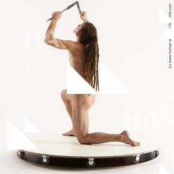 Nude Fighting with knife Man Kneeling poses - ALL Kneeling poses - on one knee Standard Photoshoot Realistic Fighting poses - ALL