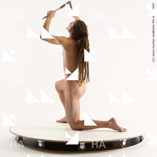 Nude Fighting with knife Man Kneeling poses - ALL Kneeling poses - on one knee Standard Photoshoot Realistic Fighting poses - ALL