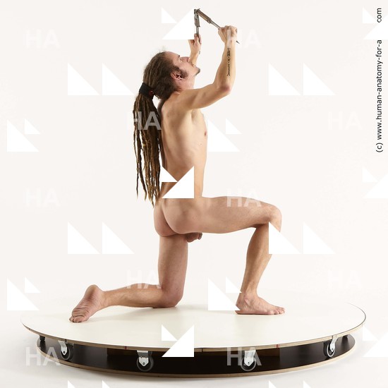 Nude Fighting with knife Man Kneeling poses - ALL Kneeling poses - on one knee Standard Photoshoot Realistic Fighting poses - ALL
