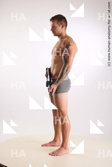 Underwear Fighting with gun Man Standing poses - ALL Standing poses - simple Standard Photoshoot Academic Fighting poses - ALL