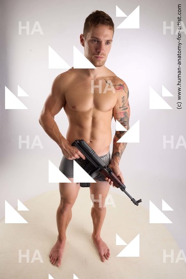 Underwear Fighting with gun Man Standing poses - ALL Standing poses - simple Standard Photoshoot Academic Fighting poses - ALL