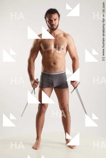 Underwear Fighting with sword Man Black Standing poses - ALL Muscular Long Black Standing poses - simple Standard Photoshoot Academic Fighting poses - ALL