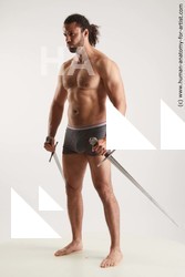Underwear Fighting with sword Man Black Standing poses - ALL Muscular Long Black Standing poses - simple Standard Photoshoot Academic Fighting poses - ALL